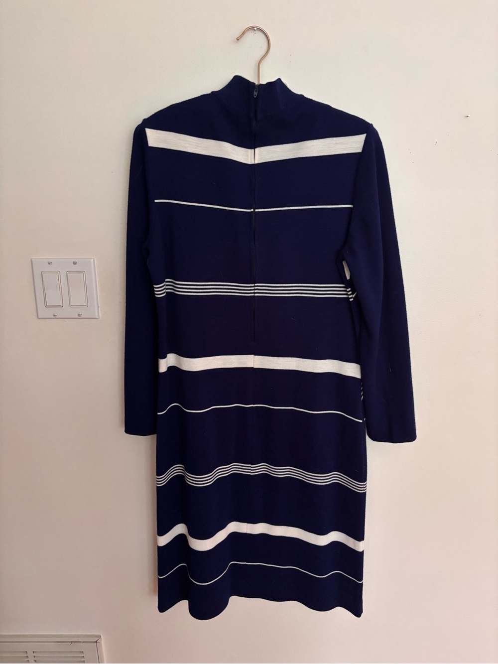 Navy and White vintage knit Striped Long Sleeve Dress